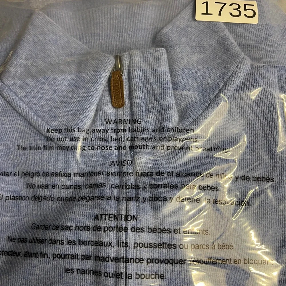 Polo Ralph Lauren Mens Large Light Blue Estate Rib Cotton Quarter Zip Pullover
